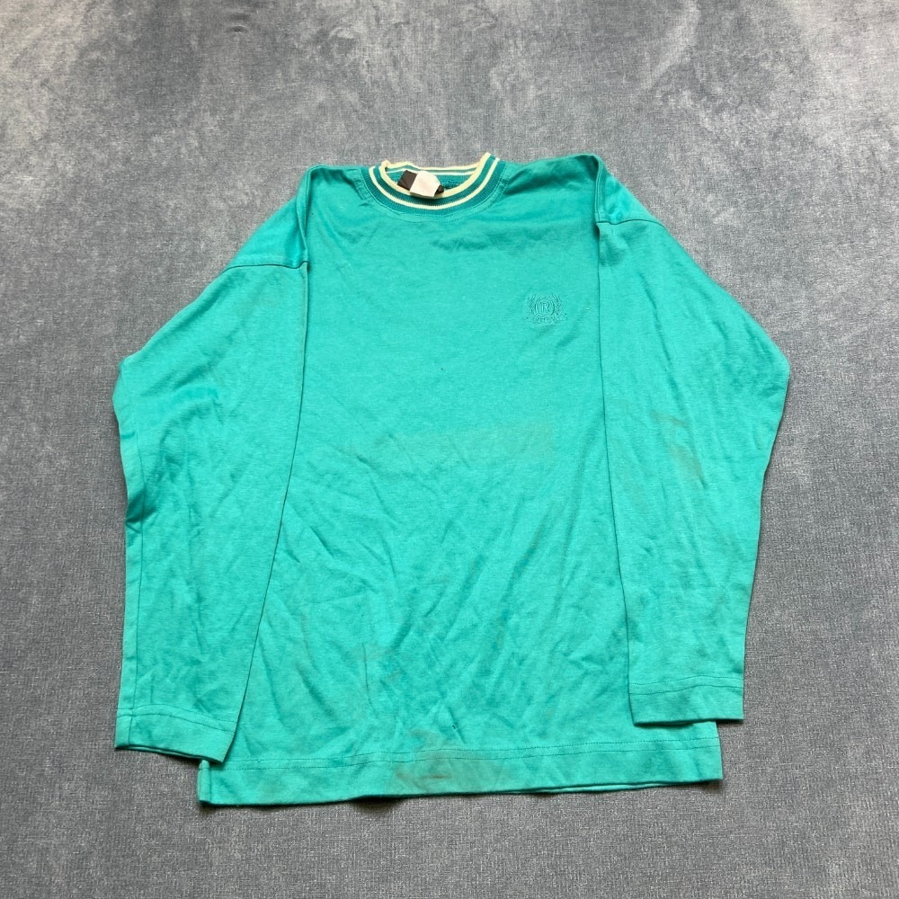 Vintage Rush Fashion Shirt Men Small Green Cotton Ribbed Collar Embroidered Logo